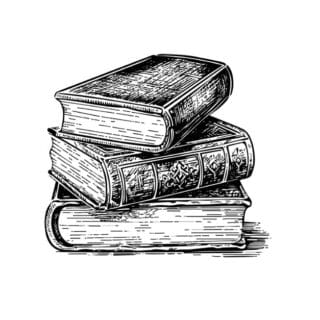 Sketch engraving stack of books. Hand drawn vector illustration. Black and white composition.