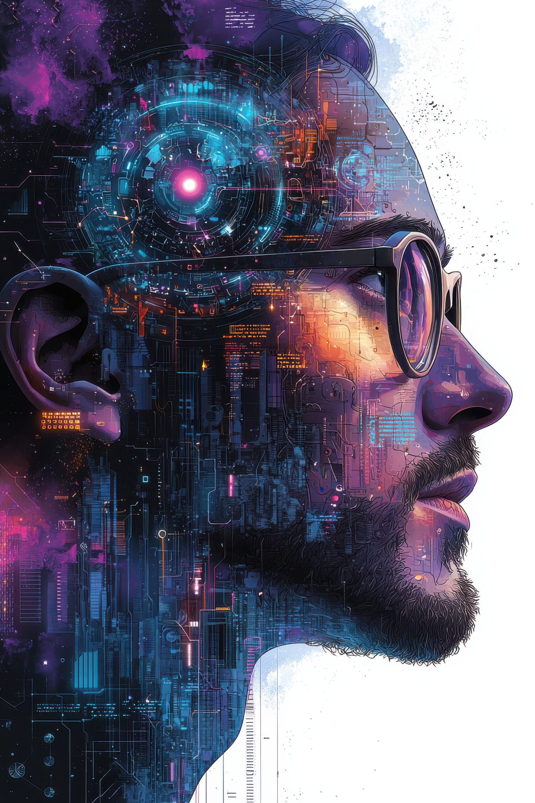 Futuristic concept art of AI integration with technological enhancements